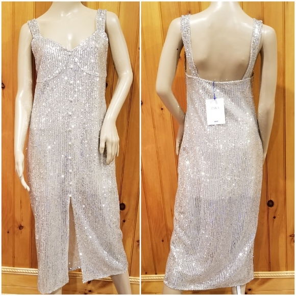 Zara silver sequin sparkly NYE dress - Picture 5 of 8